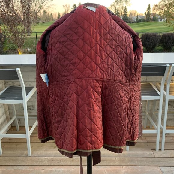 Vintage 70s Sears Burgundy Leather Quilt Lined Belted Blazer Jacket Trench Coat - Picture 9 of 16
